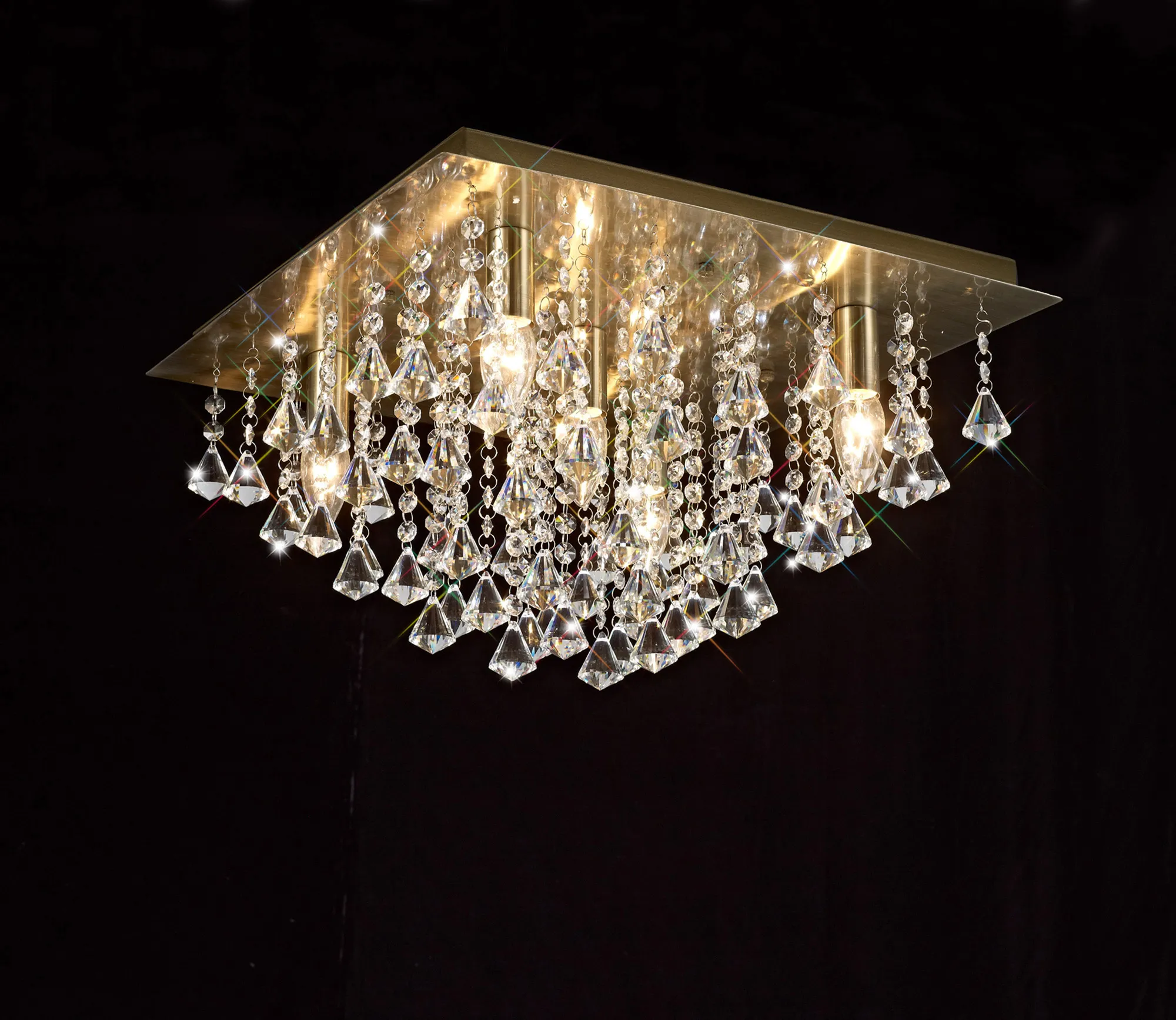 Acton Crystal Square Flush Ceiling 5 Light Antique Brass